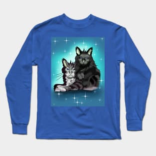 Maine Coon cat brothers with blue eyes Long Sleeve T-Shirt